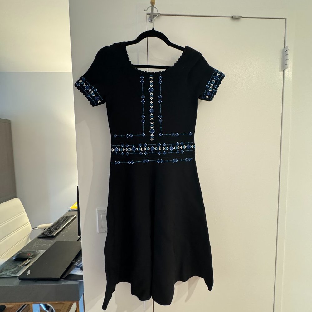 Sandro Scalloped and Beaded A-Line Knit Dress
